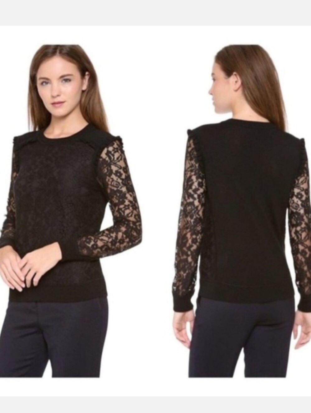 Tory Burch Dina‎ Long Sleeve Lace Top Black M